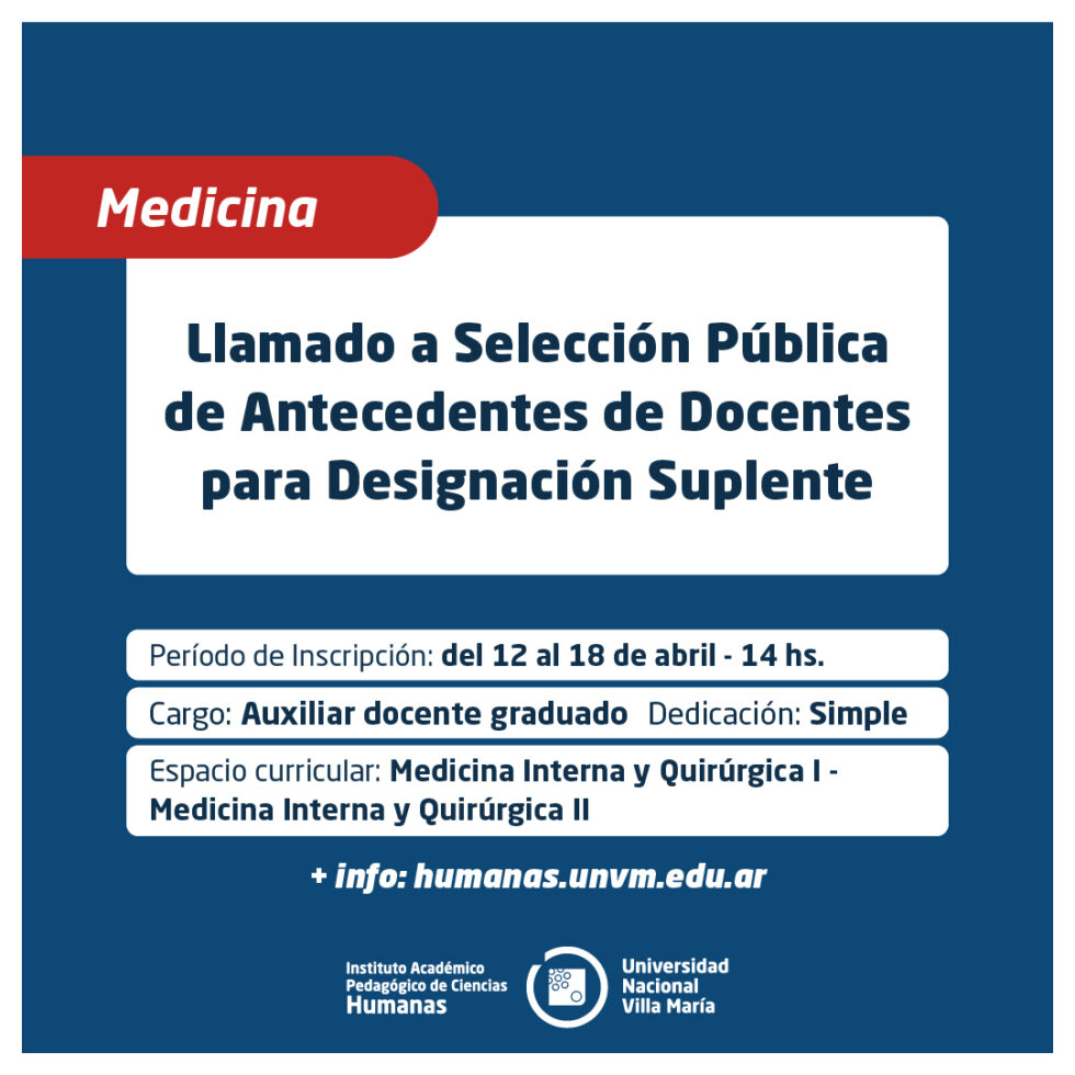 Medicina Llamado a selección pública de antecedentes de docentes para