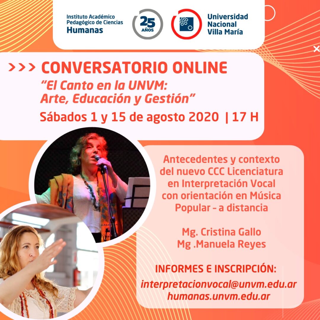Se realizará un Conversatorio Online sobre Interpretación Vocal en la UNVM