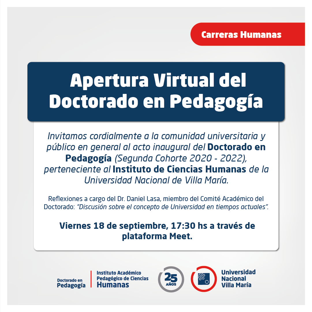 Se realizará la apertura virtual del Doctorado en Pedagogía