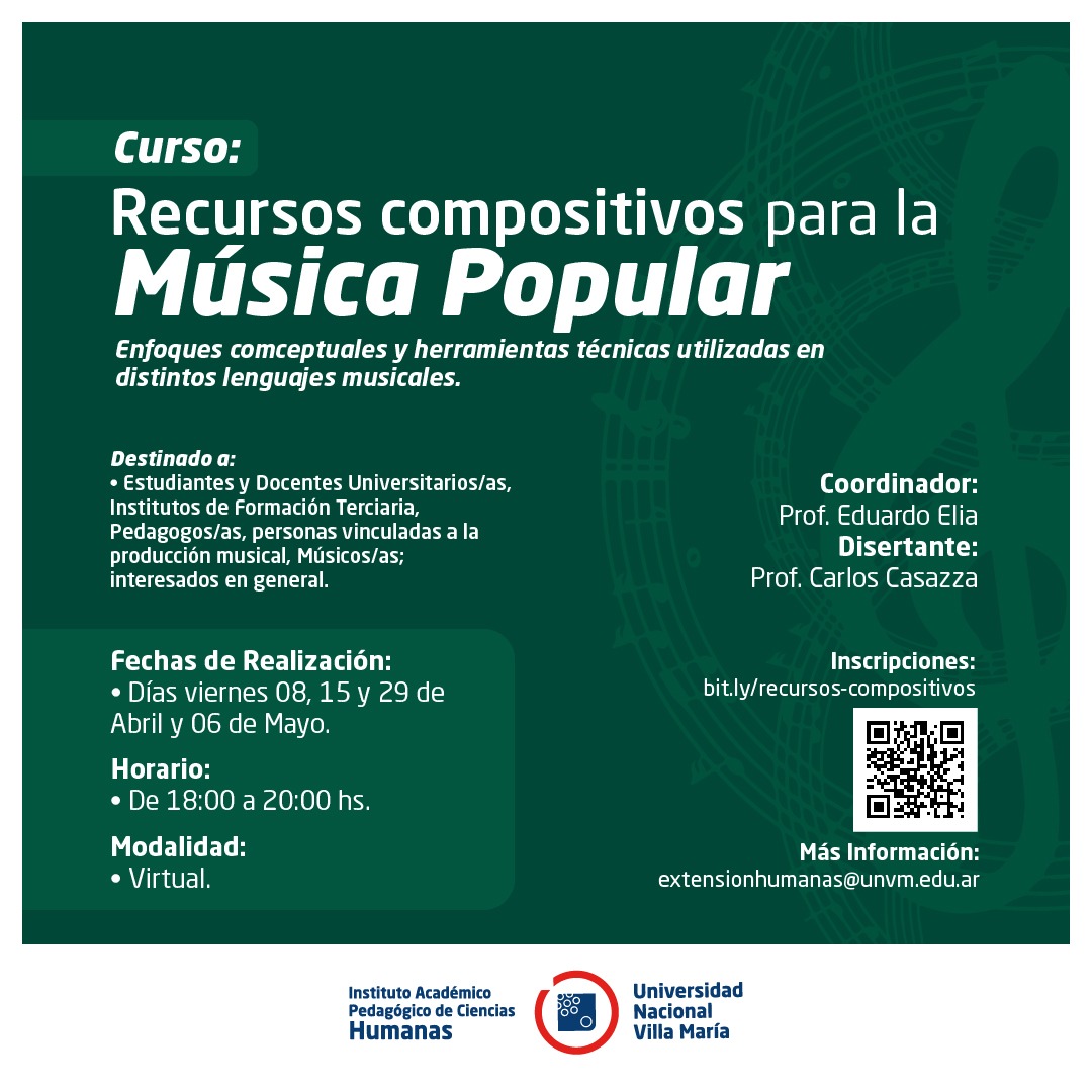 Inscripciones abiertas para el curso gratuito “Recursos compositivos para la música popular”