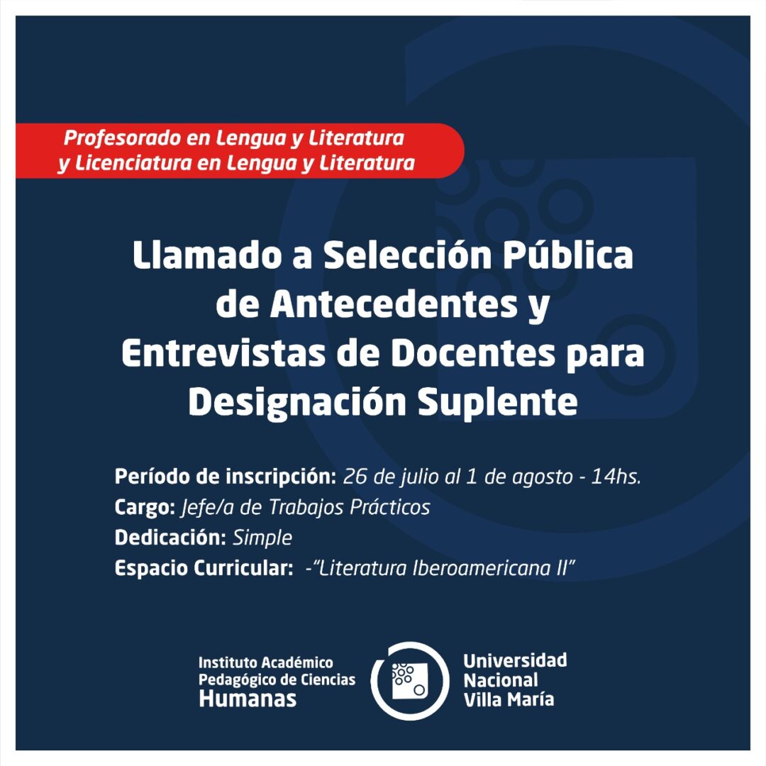 Prof. y Lic. en Lengua y Literatura: Llamado a selección pública y entrevista de docentes para designación suplente