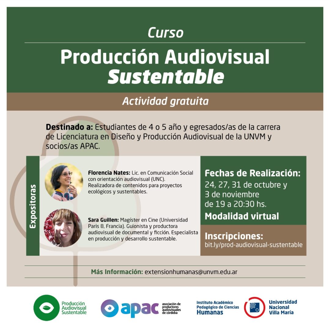 El Instituto de Humanas realizará un curso sobre “Producción Audiovisual Sustentable”
