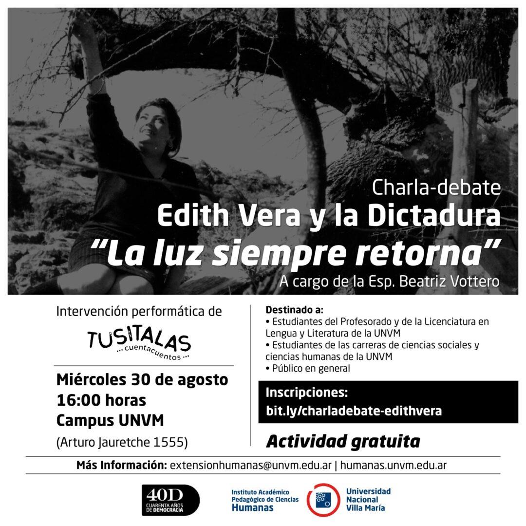 Se realizará la charla-debate ‘’Edith Vera y la Dictadura. La luz siempre retorna”
