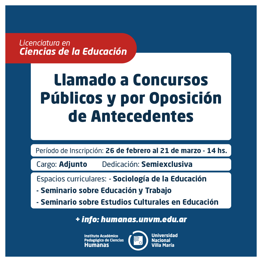 Lic. Ciencias de la Educación: Llamado a Concursos Públicos y por Oposición de Antecedentes