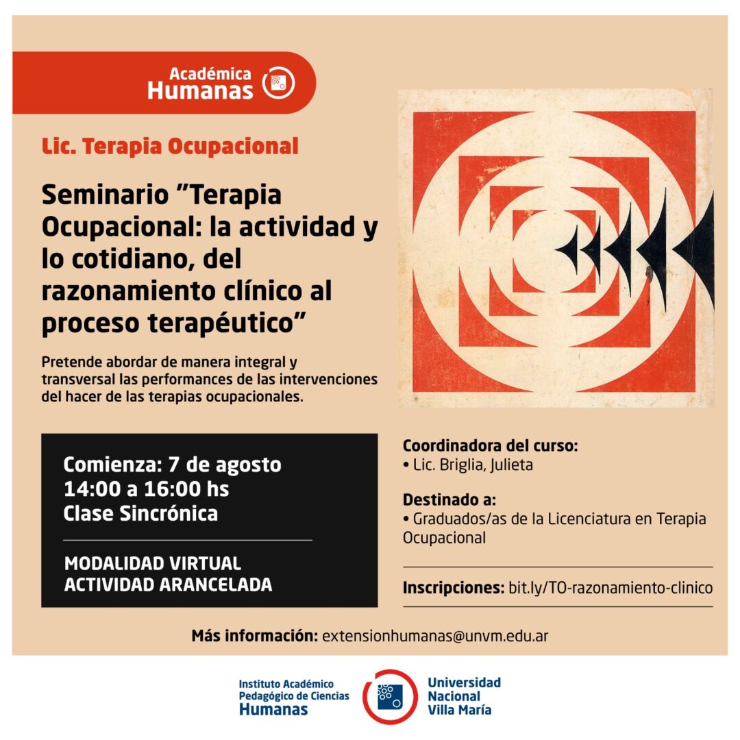 Abrieron las inscripciones para el seminario “Terapia Ocupacional: la actividad y lo cotidiano, del razonamiento clínico al proceso terapéutico”