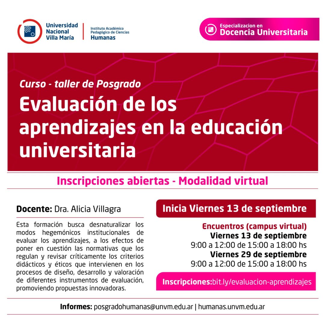 Realizarán el curso de posgrado “Evaluación de los aprendizajes en la educación universitaria”