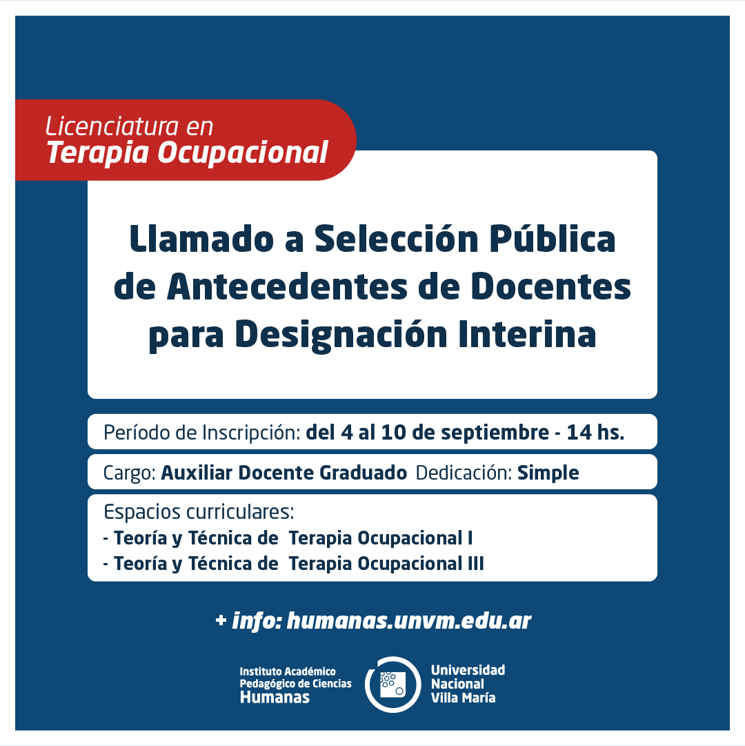 Lic. Terapia Ocupacional: Selección Pública de Antecedentes de docentes para designación Interina