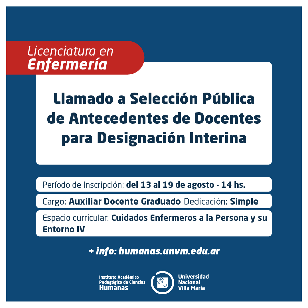 Lic. en Enfermería: Llamado a Selección Pública de Antecedentes de Docentes para Designación Interina