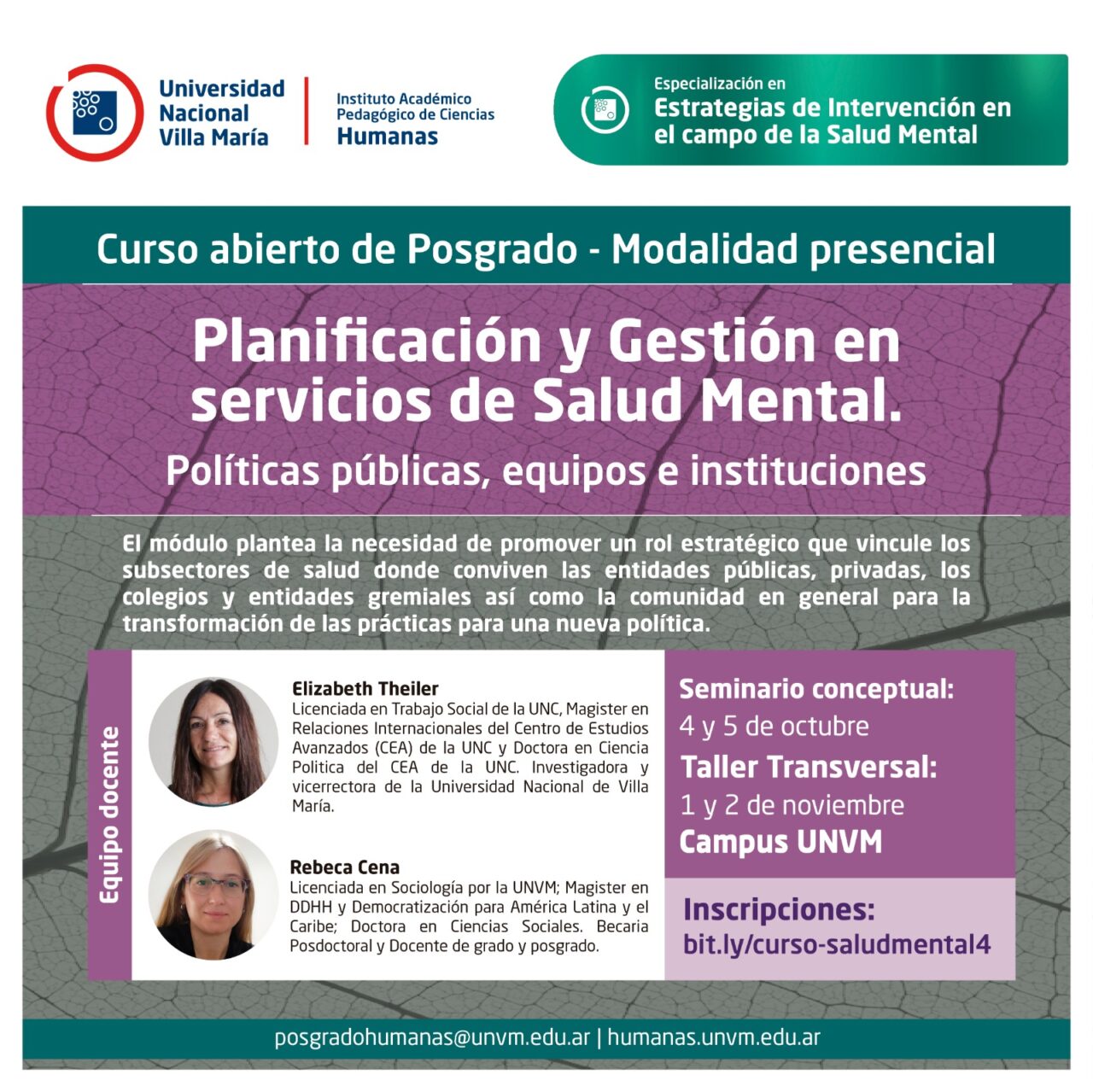 Inscripciones abiertas para el seminario de posgrado “Planificación y Gestión en Servicios de Salud Mental. Políticas Públicas, Equipos e Instituciones”