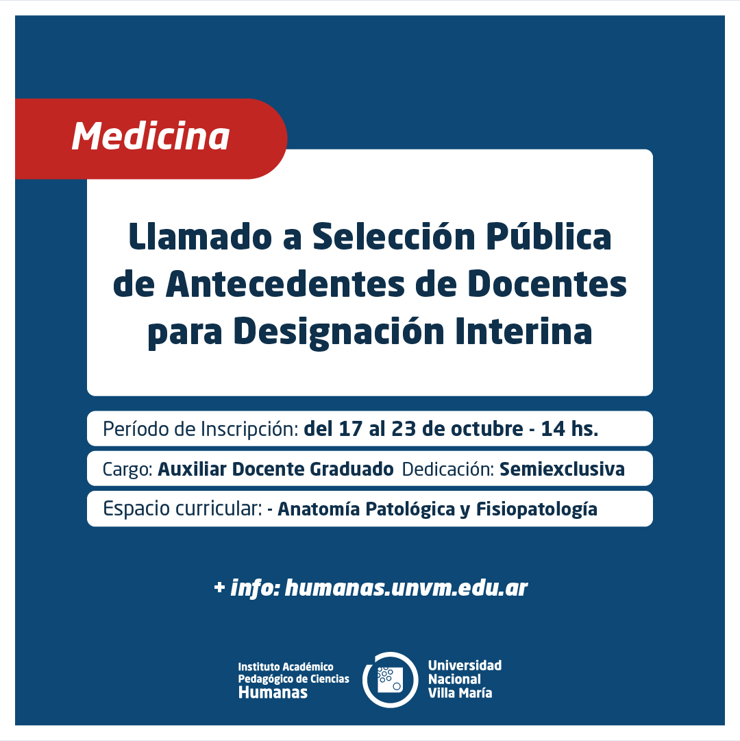 Medicina: Llamado a Selección Pública de Antecedentes de Docentes para designación Interina