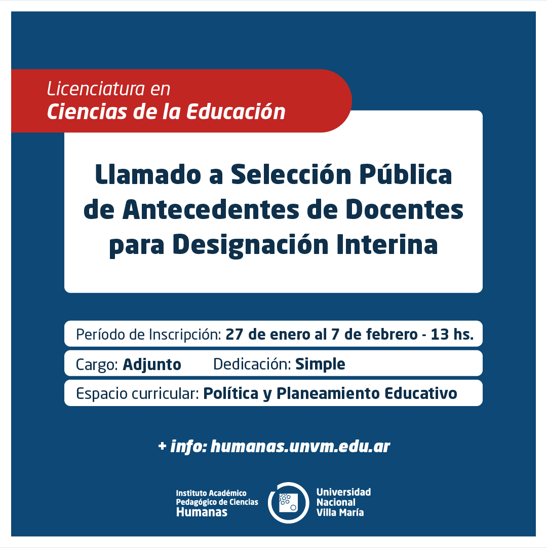 Lic. Cs. de la Educación: Selección Pública de Antecedentes de Docentes para designación Interina