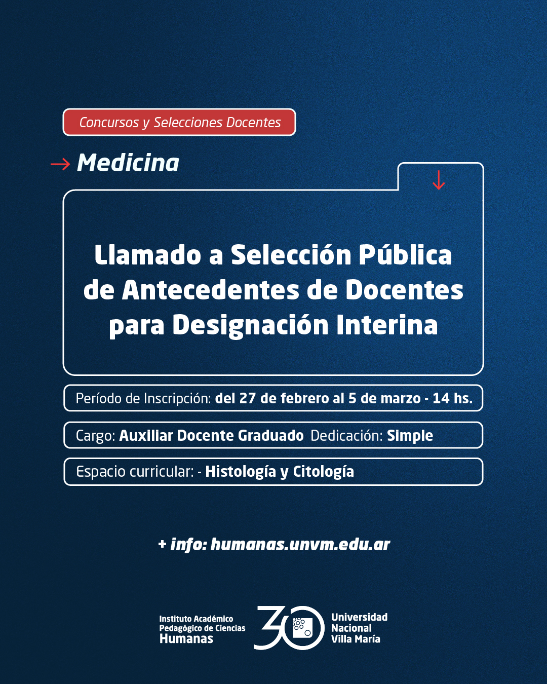 Medicina: Llamado a Selección Pública de Antecedentes de Docentes para Designación Interina