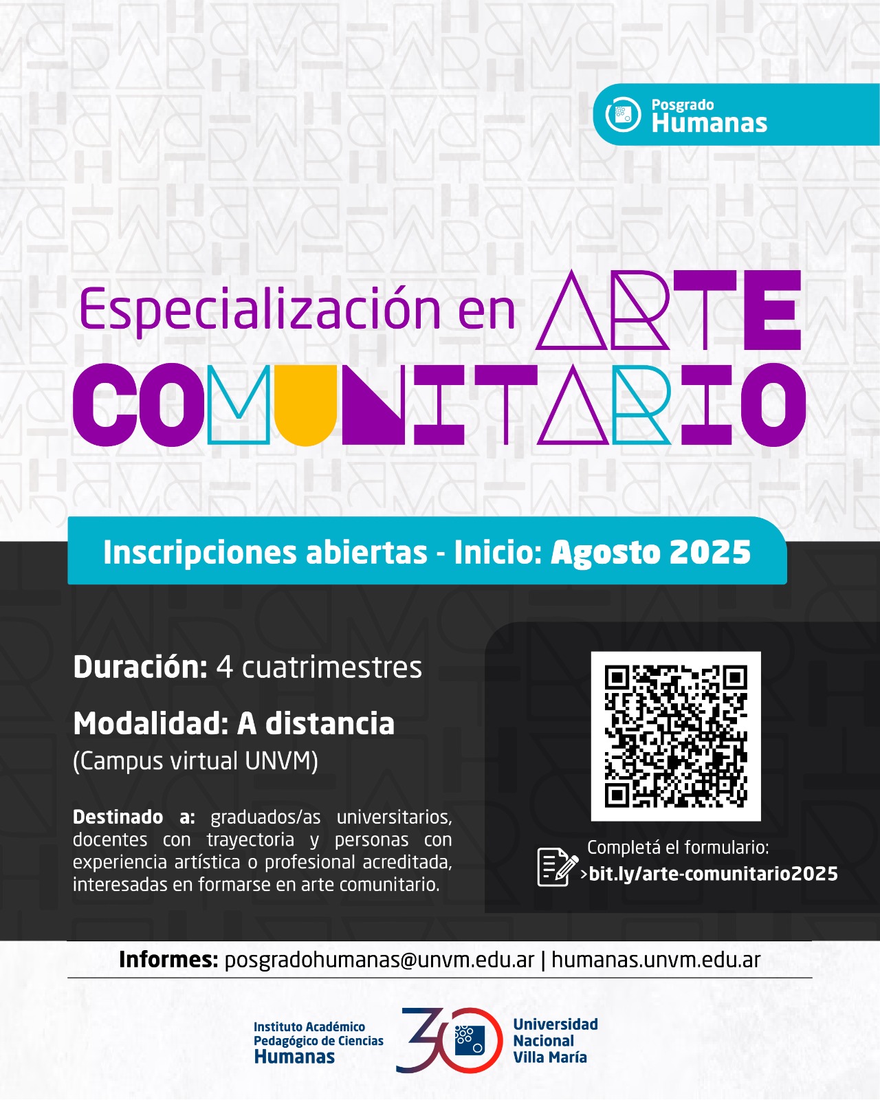 Inscripciones abiertas para la Especialización en Arte Comunitario
