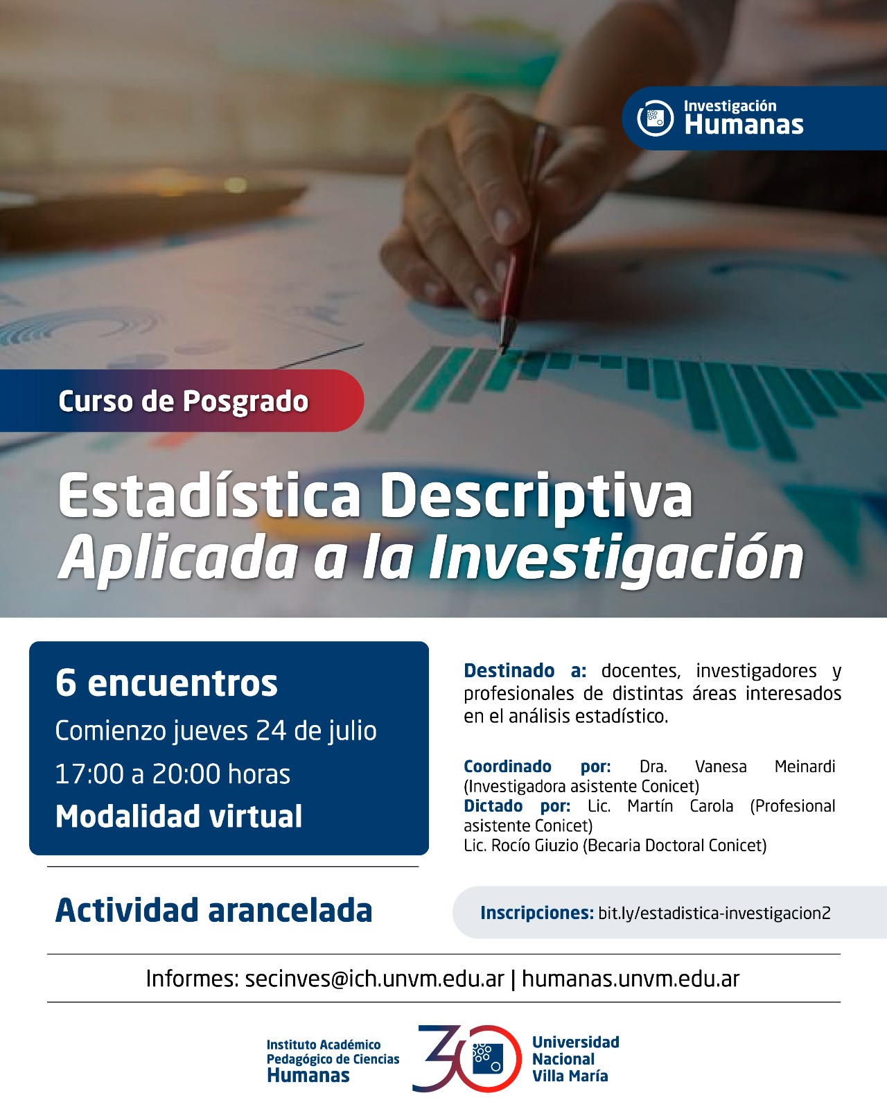 Abrieron las inscripciones al curso de posgrado en Estadística descriptiva aplicada a la investigación