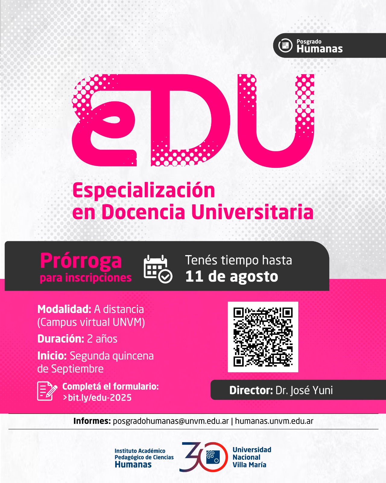 Prórroga de inscripciones para la Especialización en Docencia Universitaria