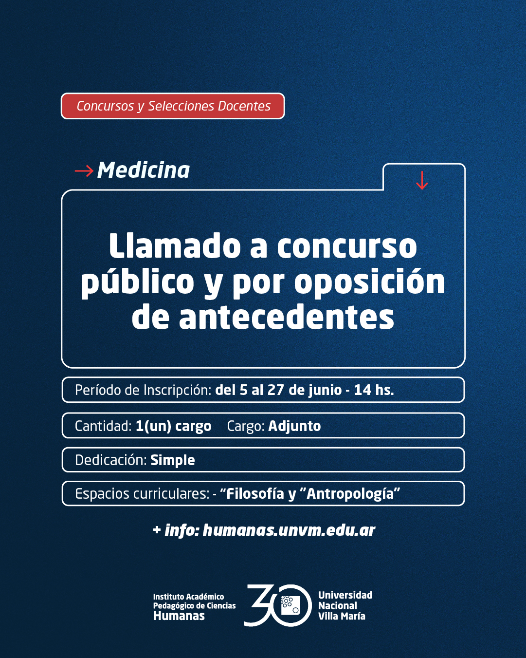 Medicina: Llamado a concurso público y por oposición de antecedentes