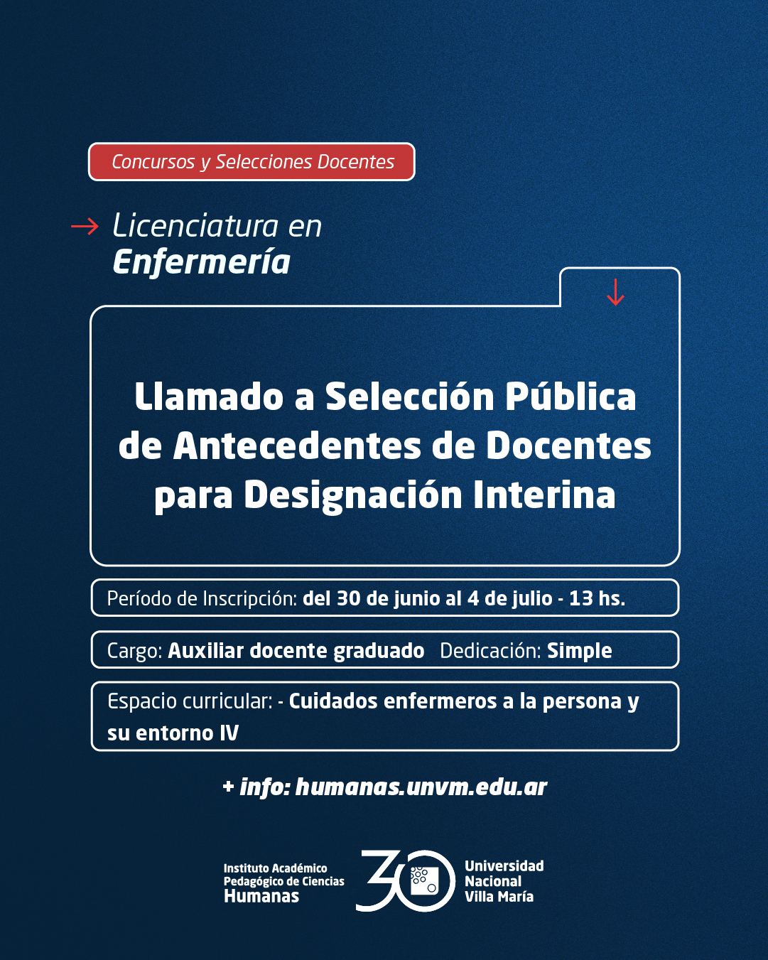 Lic. Enfermería: Llamado a Selección Pública de Antecedentes de docentes para designación interina