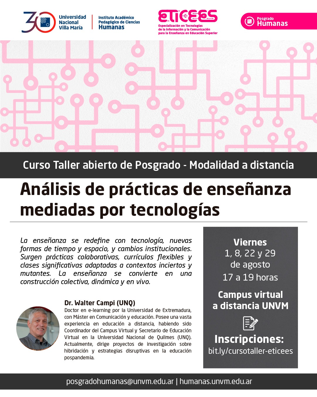 Inscripciones abiertas al curso-taller de posgrado “Análisis de prácticas de enseñanza mediadas por tecnología”