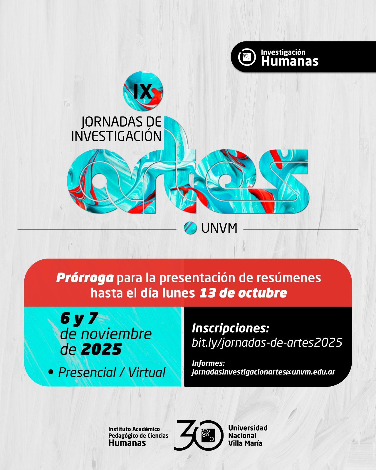 Prórroga para la presentación de resúmenes de las IX Jornadas de Investigación en Artes UNVM