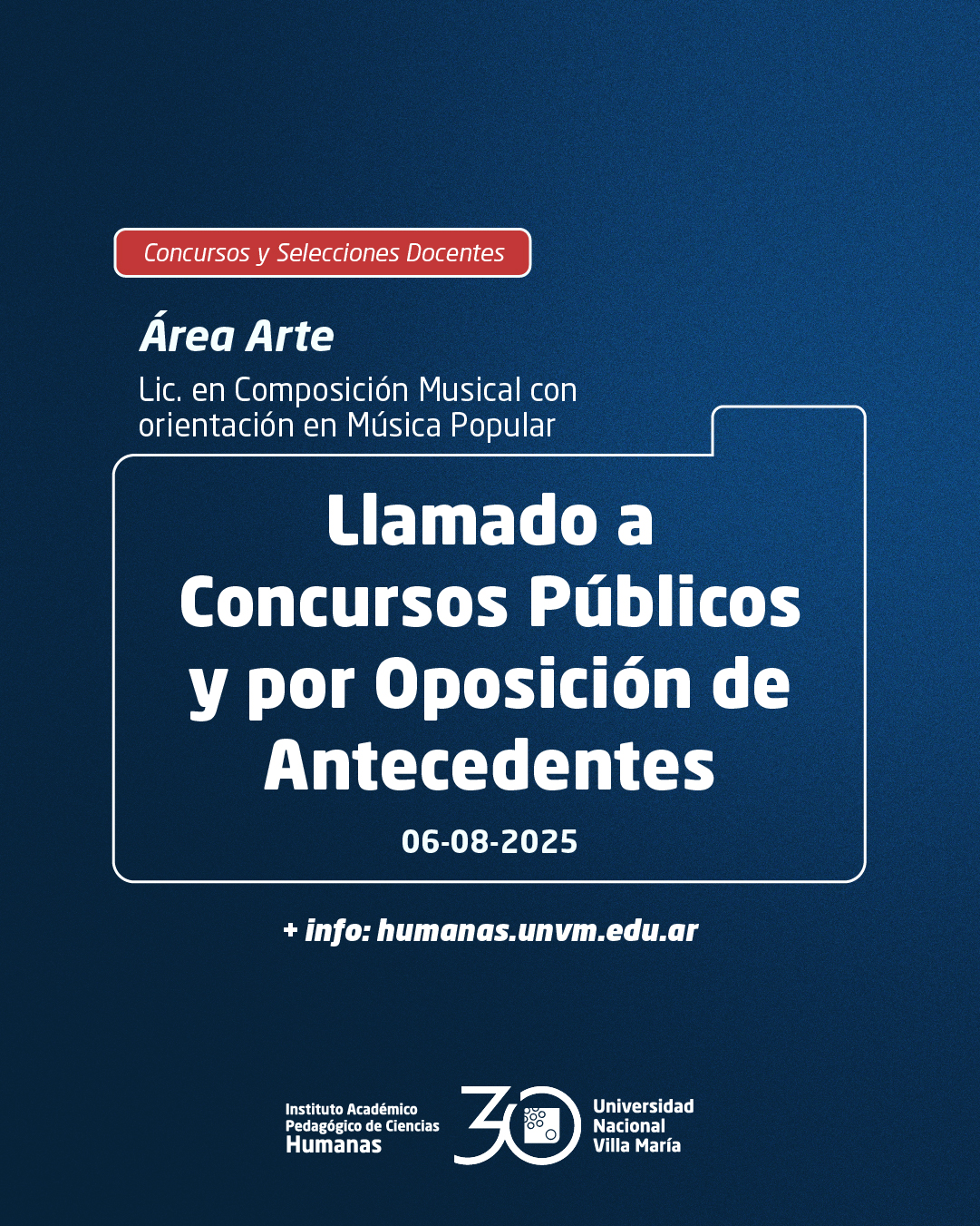 Área Arte: Llamado a Concursos Públicos y por Oposición de Antecedentes