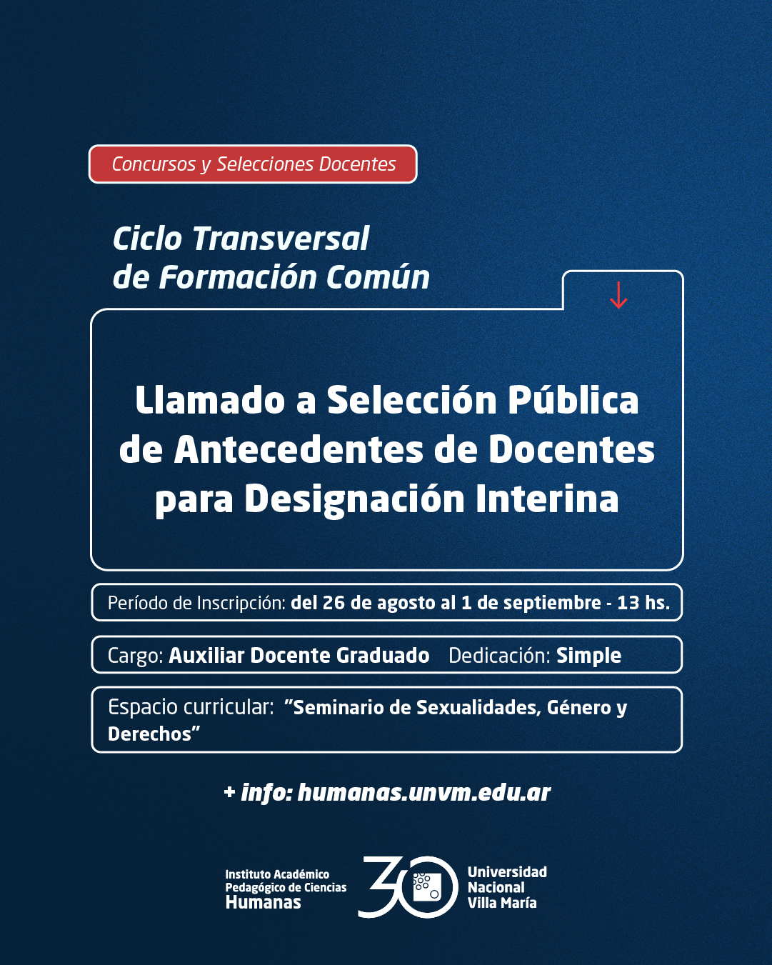 Ciclo Transversal de Formación Común: Llamado a Selección Pública de Antecedentes de Docentes para designación Interina