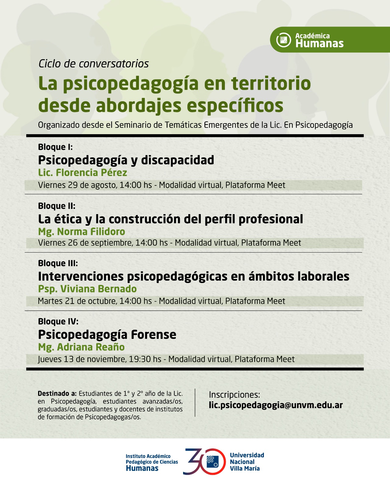 Ciclo de conversatorios: La psicopedagogía en territorio desde abordajes específicos