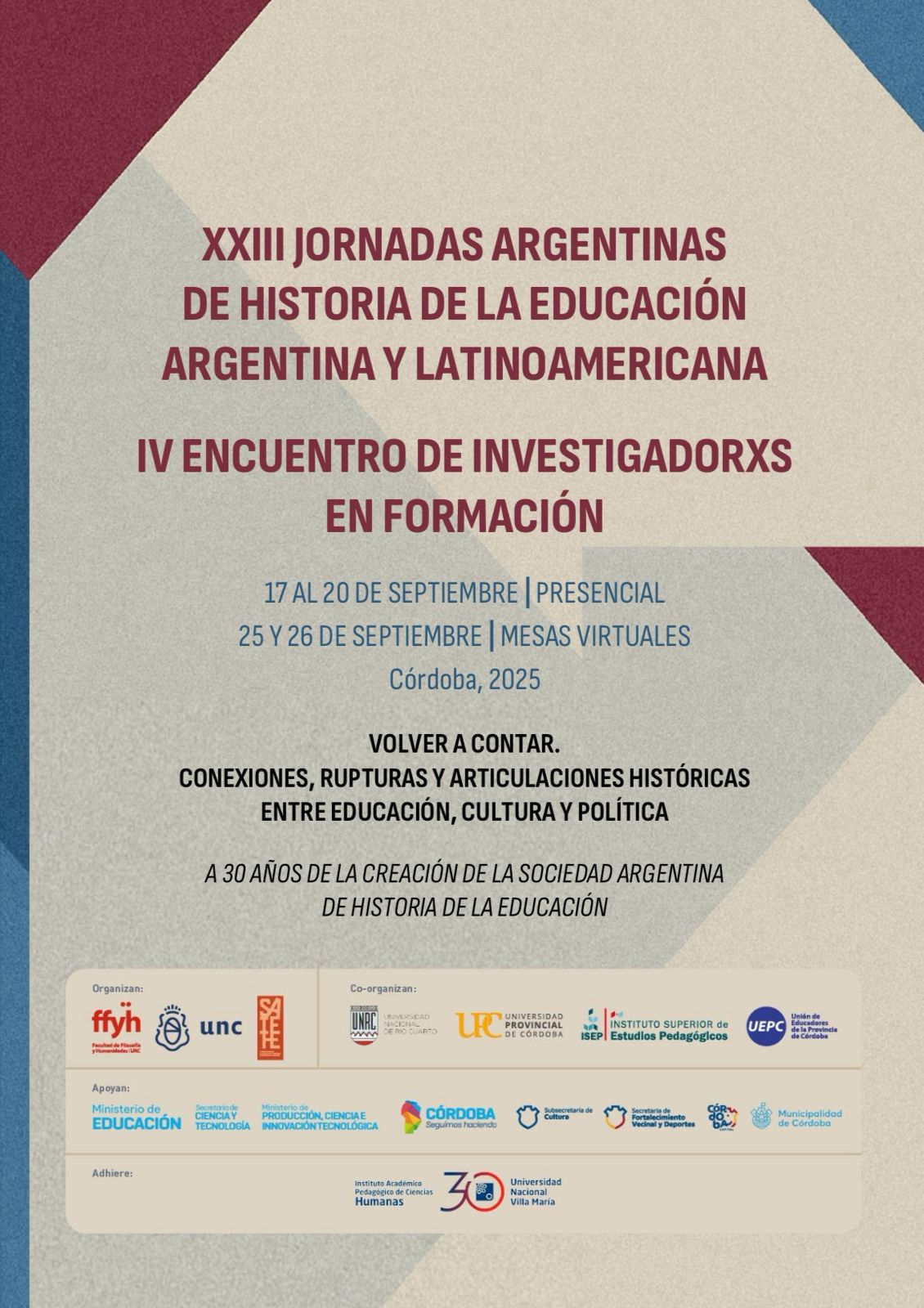 Humanas adhiere a las XXIII Jornadas Argentinas de Historia de la Educación