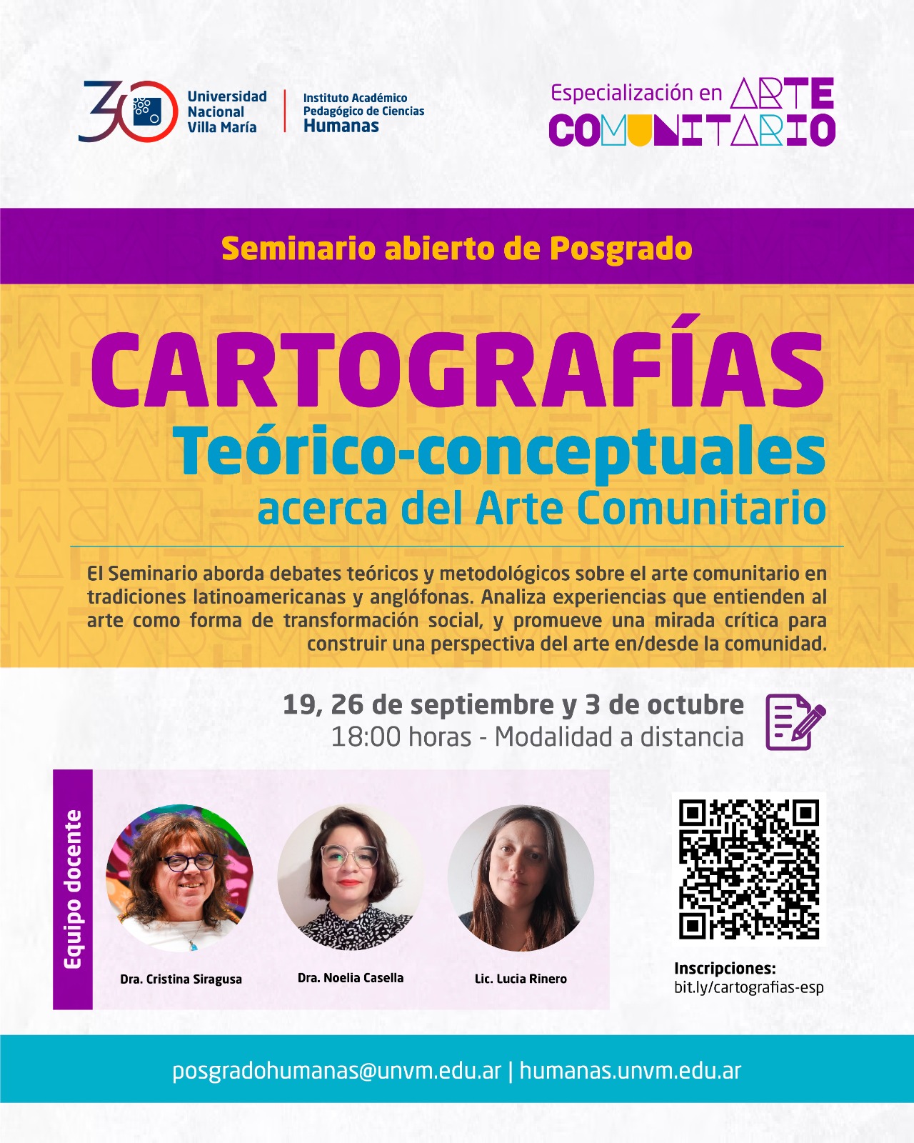 Inscripciones abiertas: Seminario «Cartografías Teórico-conceptuales acerca del Arte Comunitario”