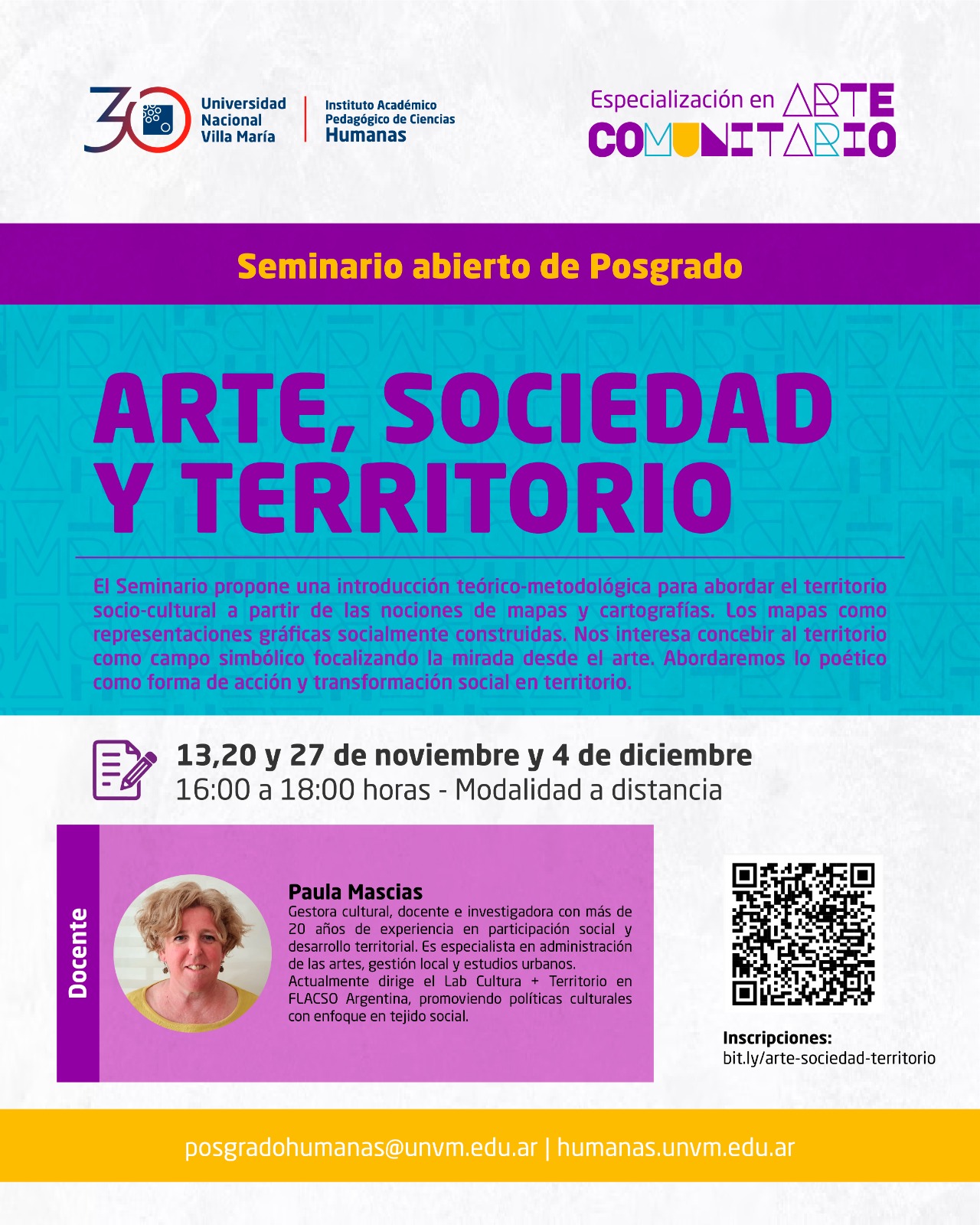 Abren inscripciones para el seminario abierto de posgrado “Arte, Sociedad y Territorio”