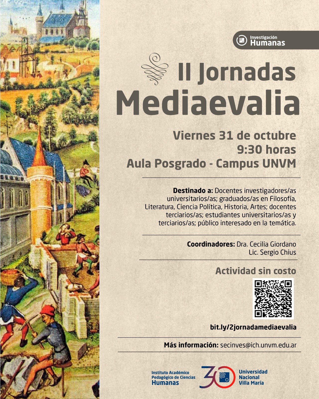 Realizarán las II Jornadas Mediaevalia en la UNVM