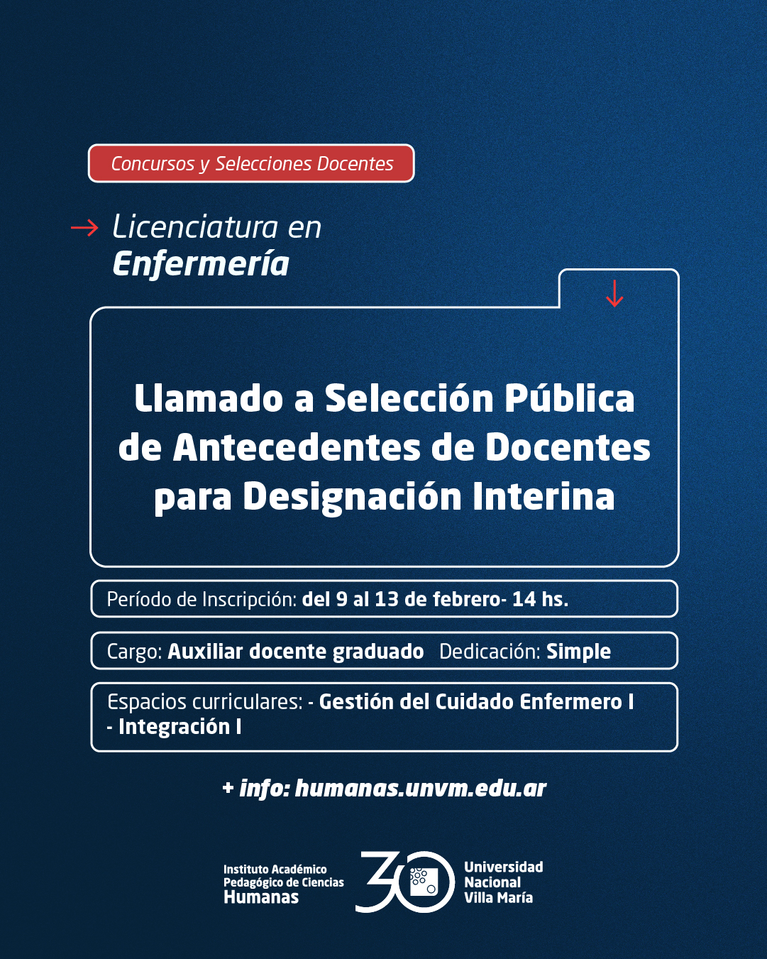 Lic. Enfermería: Llamado a Selección Pública de Antecedentes de Docentes para designación Interina