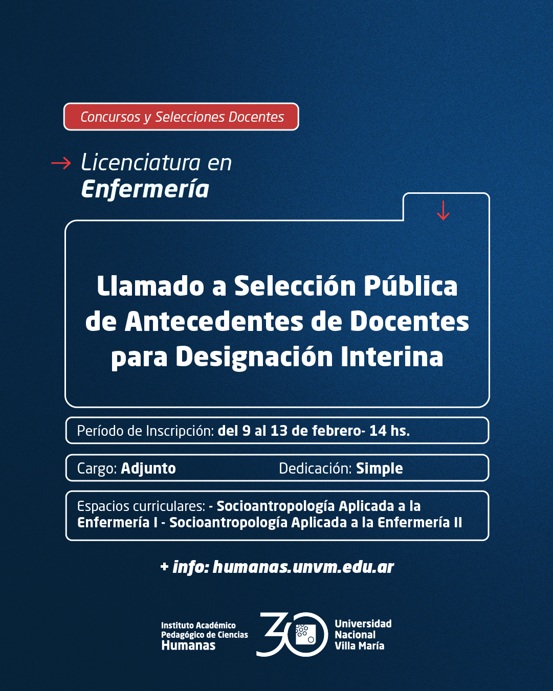 Lic. Enfermería: Llamado a Selección Pública de Antecedentes de docentes para designación Interina