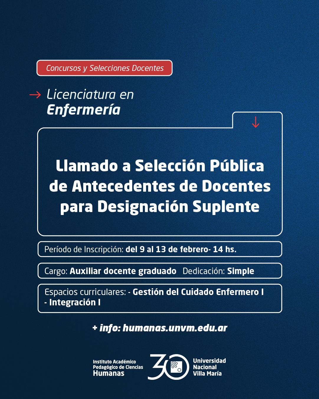 Lic. Enfermería: Llamado a Selección Pública de Antecedentes de Docentes para designación Suplente
