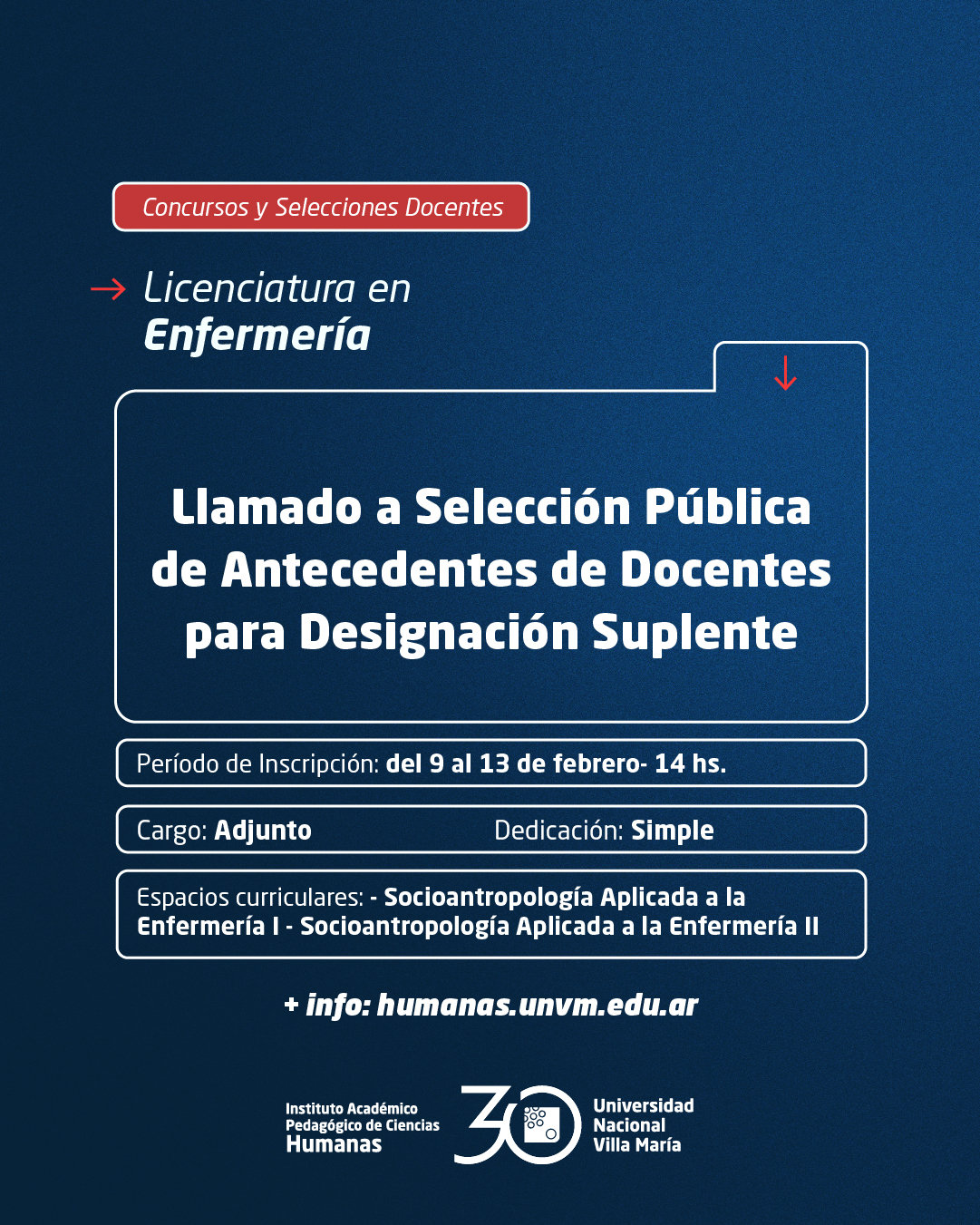 Lic. Enfermería: Llamado a Selección Pública de Antecedentes de docentes para designación Suplente