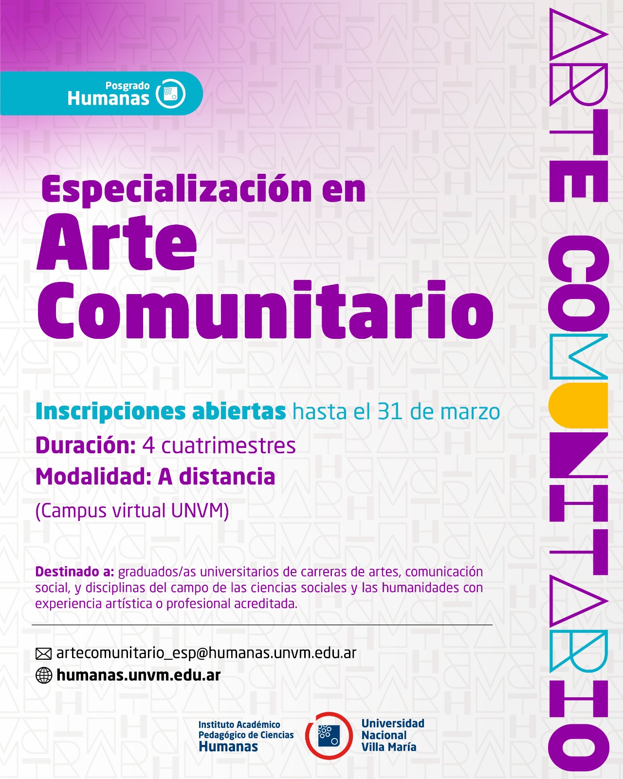 El arte como motor de cambio social: innovadora especialización a distancia en la UNVM