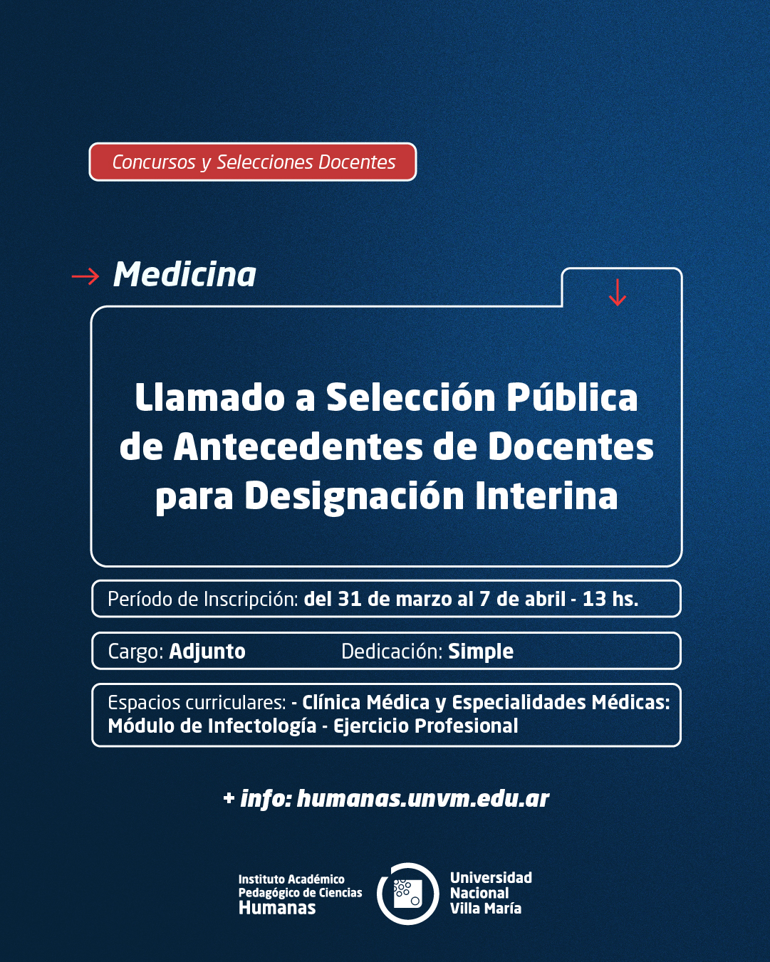 Medicina: Llamado a Selección Pública de Antecedentes de docentes para designación interina