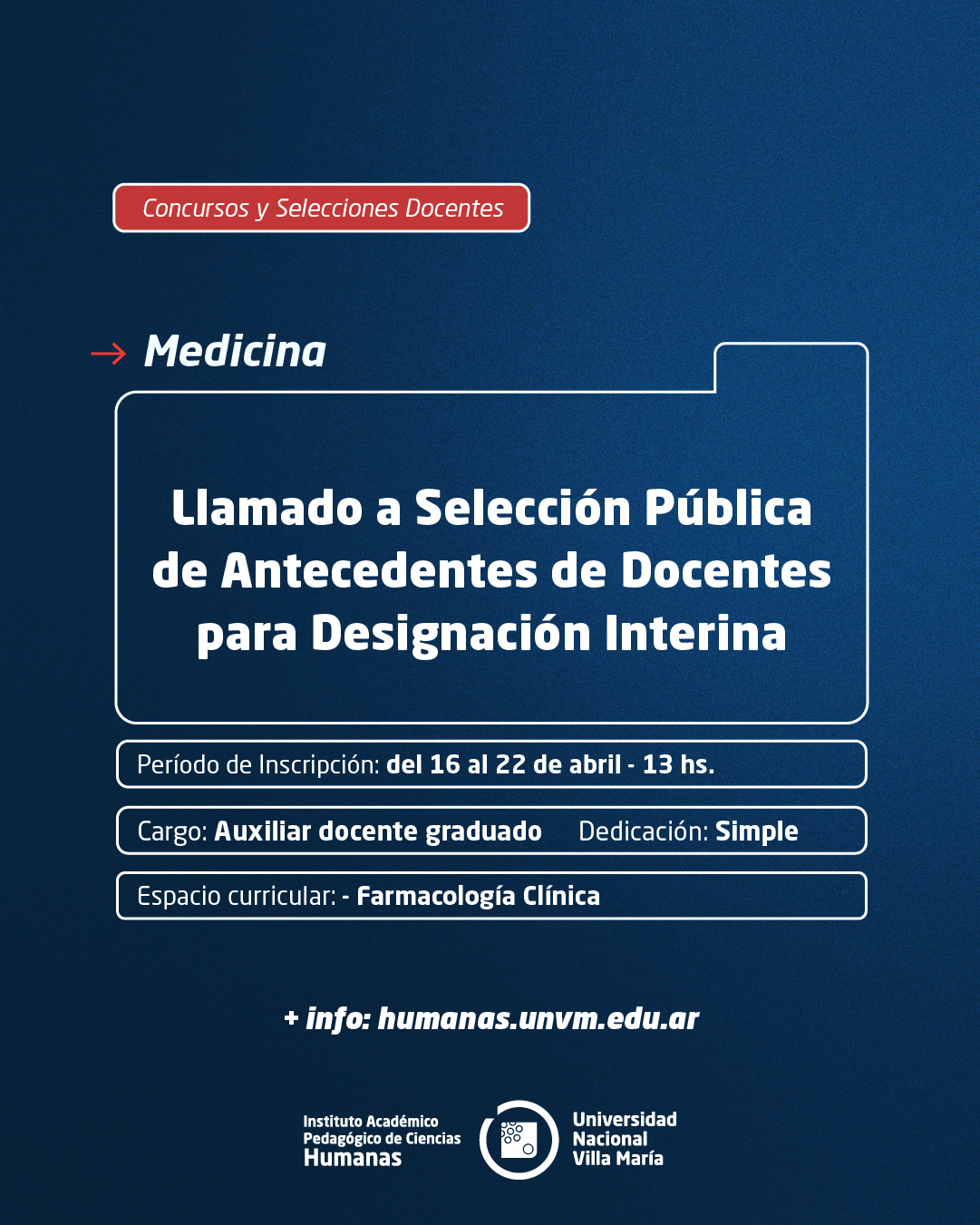 Medicina: Llamado a Selección Pública de Antecedentes de Docentes para designación interina