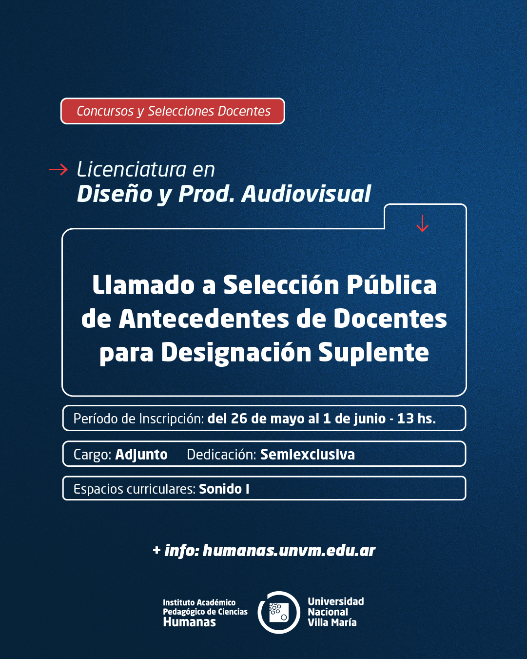 Lic. Diseño y Prod. Audiovisual: Llamado a Selección Pública de Antecedentes de Docentes para designación Suplente