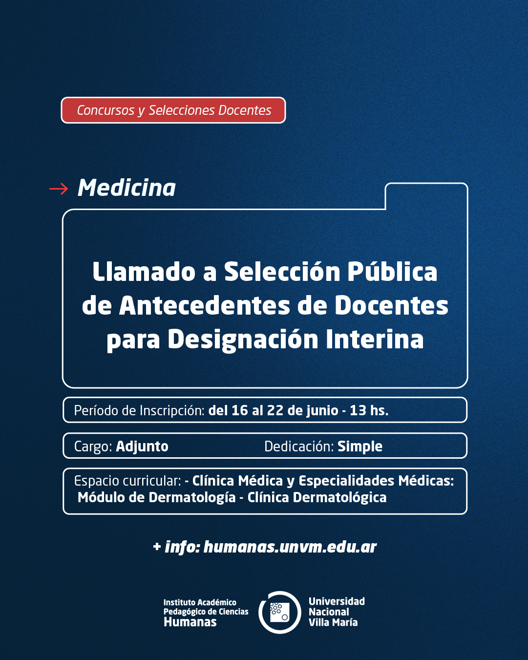 Medicina: Llamado a Selección Pública de Antecedentes de Docentes para designación Interina