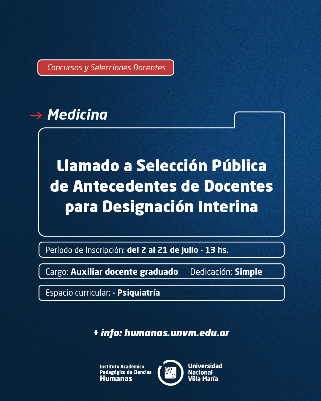 Medicina: Llamado a Selección Pública de Antecedentes de Docentes para designación Interina