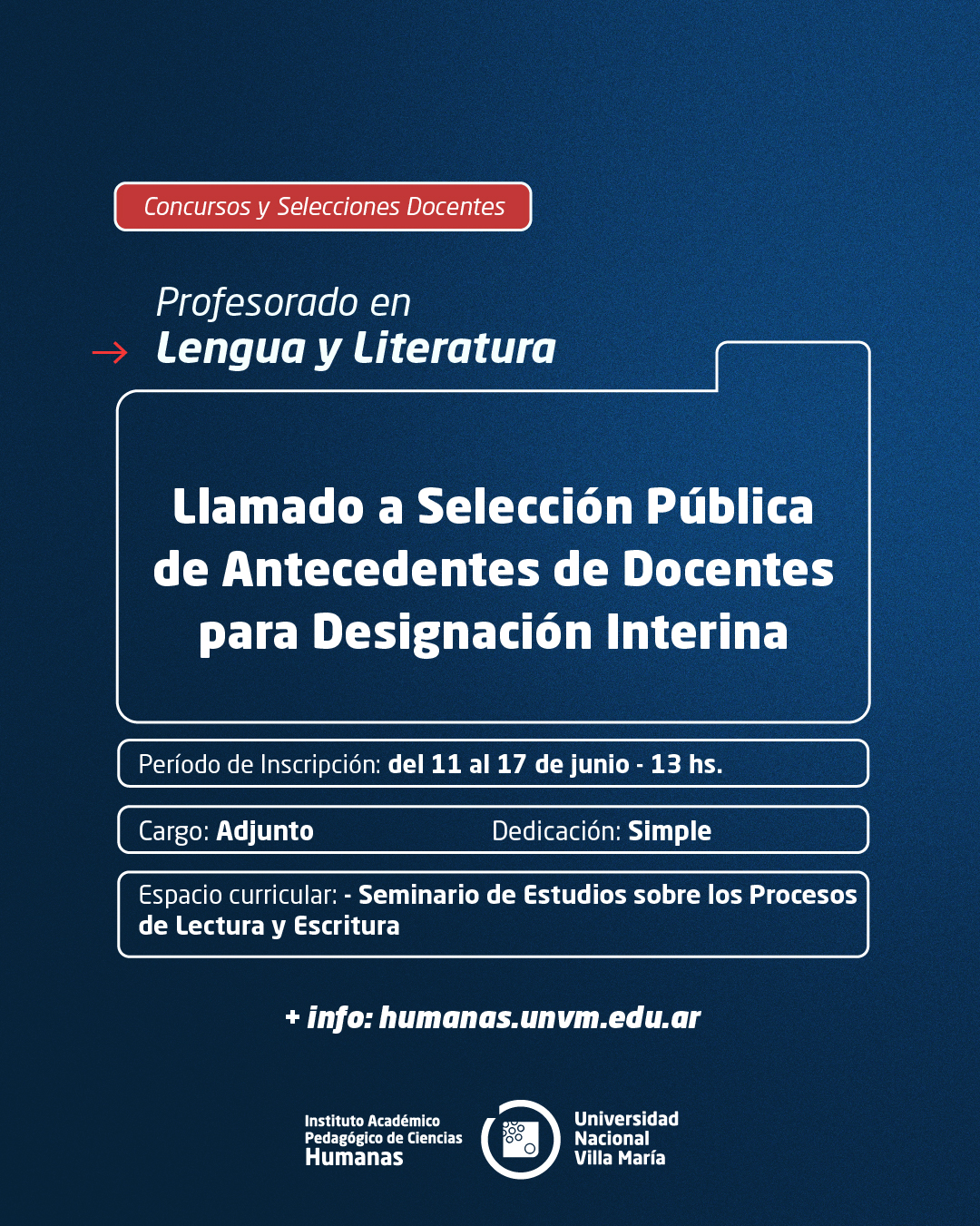 Prof. Lengua y Literatura: Llamado a Selección de Antecedentes de Docentes para designación Interina