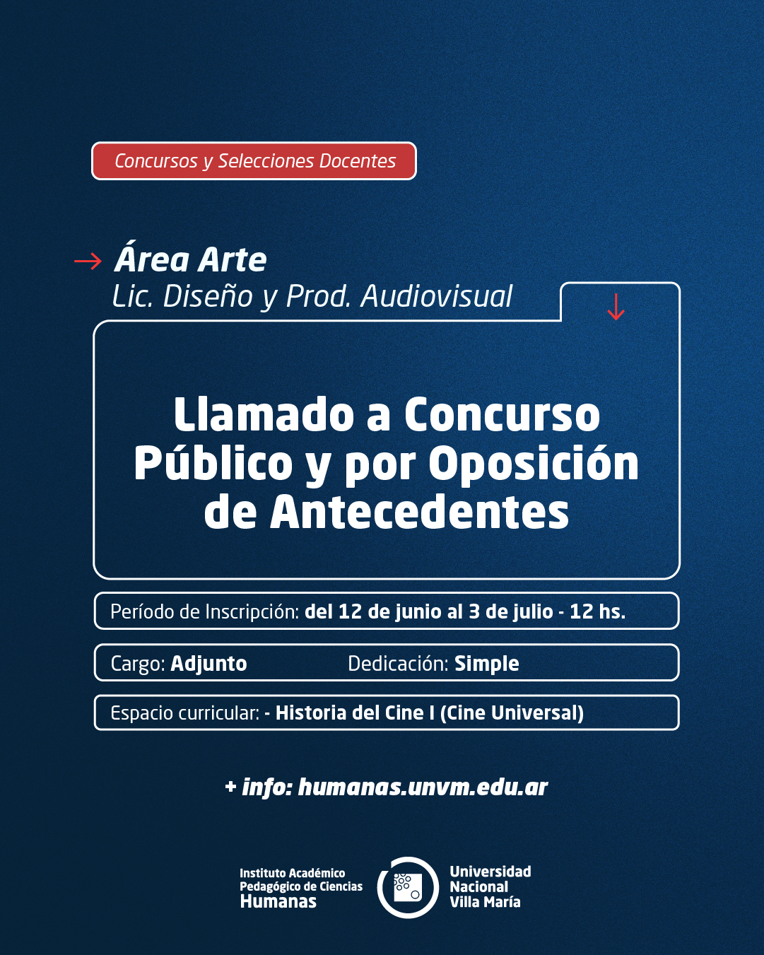 Lic. Diseño y Prod. Audiovisual: Llamado a Concurso Público y por Oposición de Antecedentes